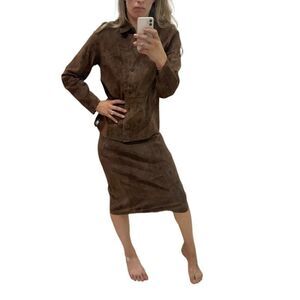 Suede Leather 2-pc Skirt Suit Halloween Costume Western 80s Ron Burgundy Brown